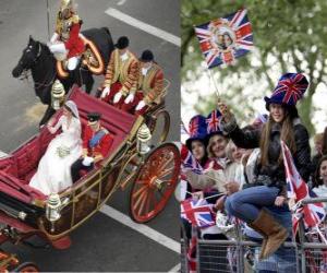 Puzzle Βρετανική Βασιλική Γάμος μεταξύ Prince William και Kate Middleton, το περπάτημα με τη μεταφορά από τους πολίτες acalamados